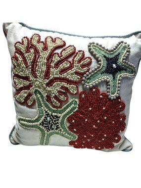 Pear 1 Decorative Beaded Throw Pillow Ocean Beachy Sea Creatures